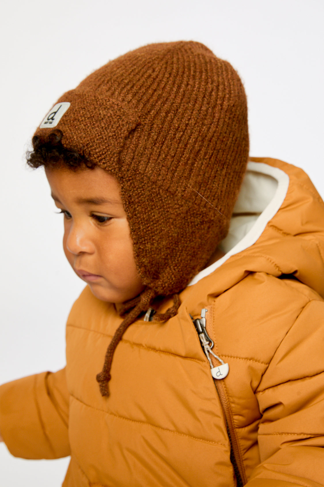 Baby Winter Knit Hat With Ear Flaps And Strings Brown Sugar - Image 2