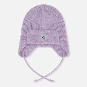 Baby Winter Knit Hat With Ear Flaps And Strings Lavender