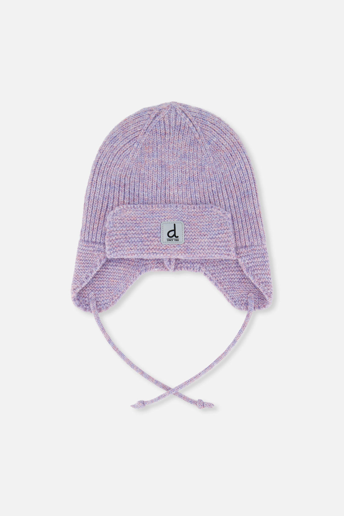 Baby Winter Knit Hat With Ear Flaps And Strings Lavender