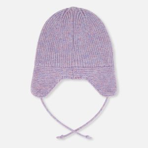 Baby Winter Knit Hat With Ear Flaps And Strings Lavender - Image 3