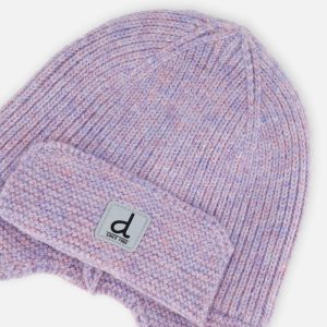 Baby Winter Knit Hat With Ear Flaps And Strings Lavender - Image 4