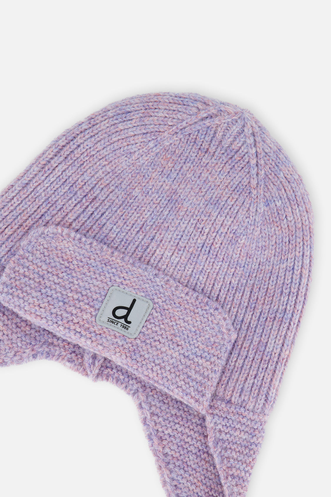 Baby Winter Knit Hat With Ear Flaps And Strings Lavender - Image 4