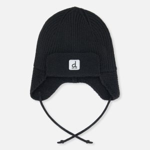 Baby Winter Knit Hat With Ear Flaps And Strings Noir - Image 5