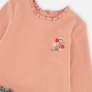 Baby Bi-Material Dress Pale Pink And Green Floral Print - Image 3