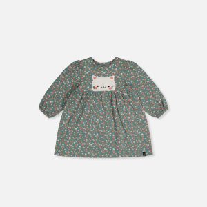 Baby Organic Cotton Printed Dress Green Floral Print