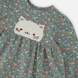 Baby Organic Cotton Printed Dress Green Floral Print - Image 3