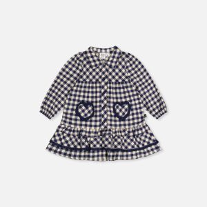Baby Shirt Dress With Frills Blue And White Gingham Print