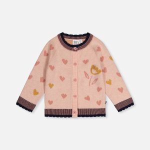 Knitted Jacquard Cardigan Pale Dusty Pink And Navy