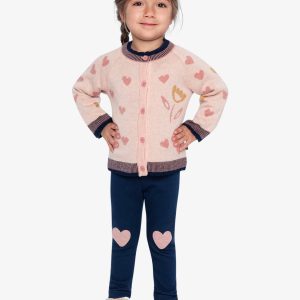 Knitted Jacquard Cardigan Pale Dusty Pink And Navy - Image 2
