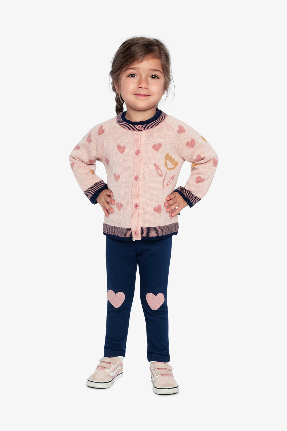 Knitted Jacquard Cardigan Pale Dusty Pink And Navy - Image 2