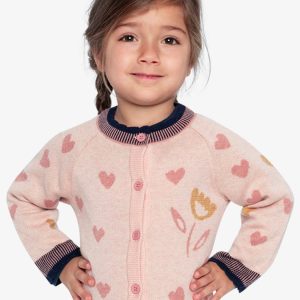 Knitted Jacquard Cardigan Pale Dusty Pink And Navy - Image 3