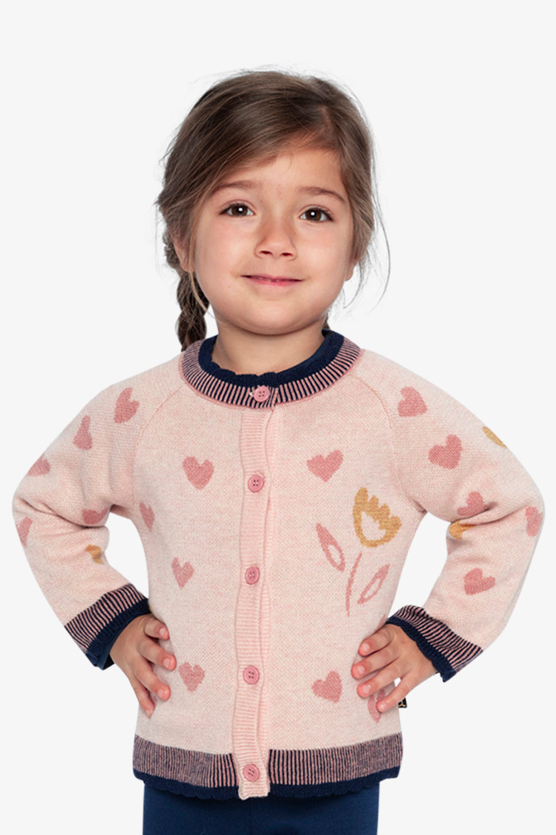 Knitted Jacquard Cardigan Pale Dusty Pink And Navy - Image 3