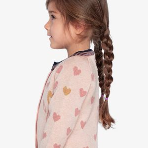 Knitted Jacquard Cardigan Pale Dusty Pink And Navy - Image 5