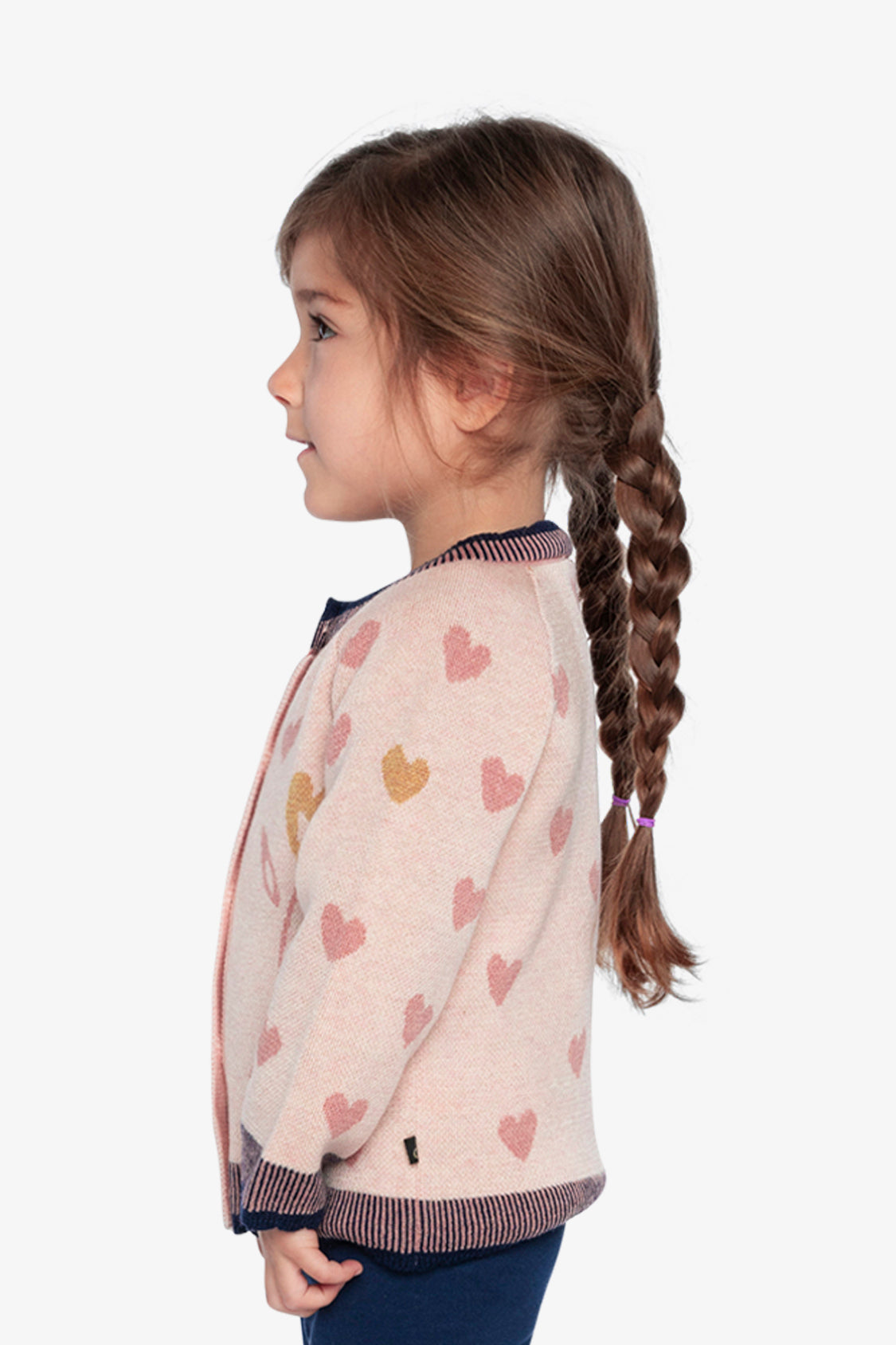 Knitted Jacquard Cardigan Pale Dusty Pink And Navy - Image 5