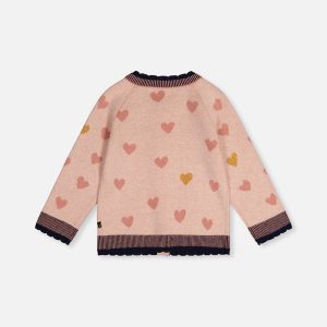 Knitted Jacquard Cardigan Pale Dusty Pink And Navy - Image 4