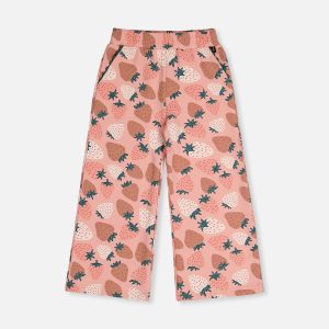 Wide Leg Sweatpants Pink Strawberry Print