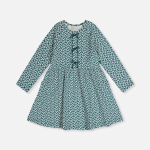 Organic Cotton Dress With Pockets Green Floral Print - Image 8