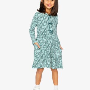 Organic Cotton Dress With Pockets Green Floral Print - Image 2