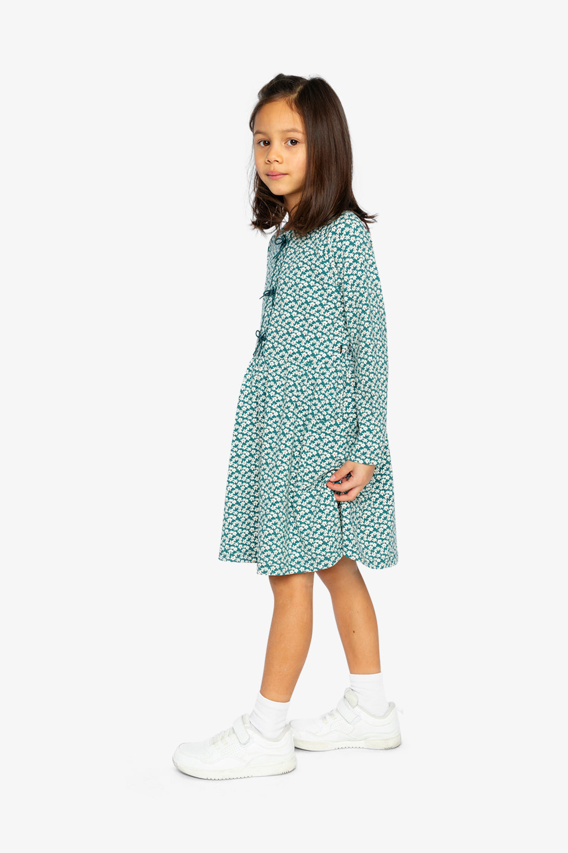Organic Cotton Dress With Pockets Green Floral Print - Image 3