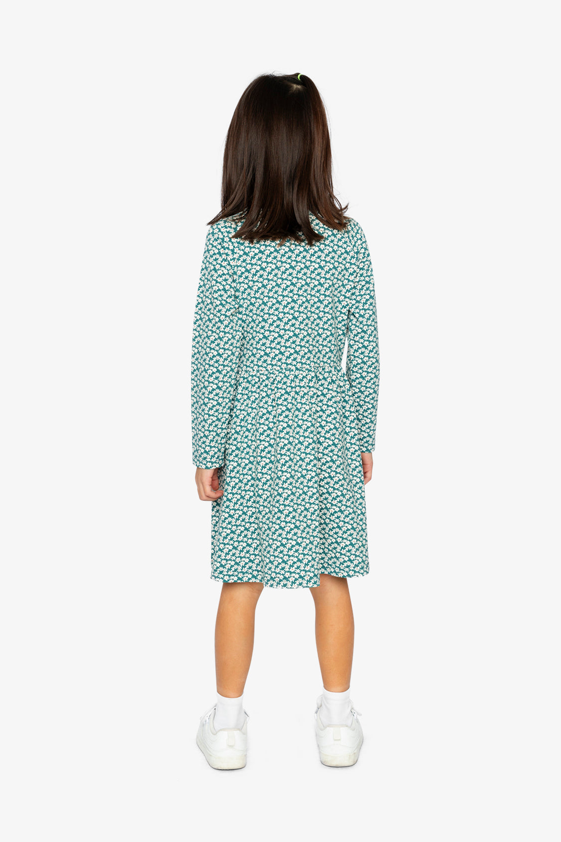 Organic Cotton Dress With Pockets Green Floral Print - Image 4