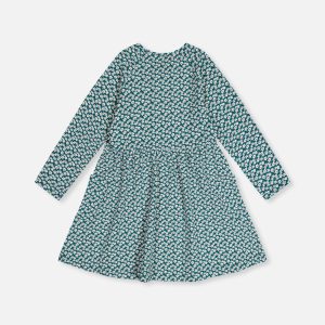 Organic Cotton Dress With Pockets Green Floral Print - Image 5