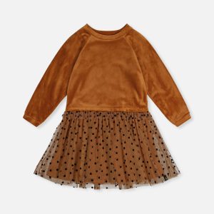Bi-Material Dress Brown