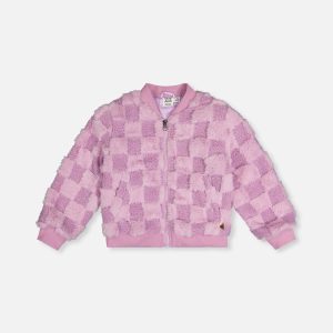 Faux Fur Jacquard Bomber Jacket Violet