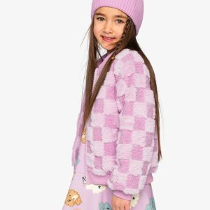 Faux Fur Jacquard Bomber Jacket Violet - Image 3