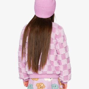 Faux Fur Jacquard Bomber Jacket Violet - Image 4