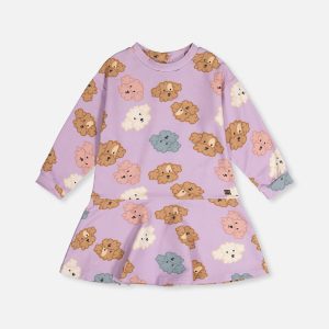 French Terry Dress Purple Poodle Print - Image 7