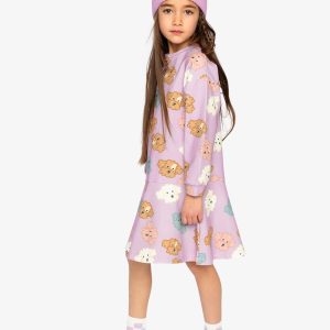 French Terry Dress Purple Poodle Print - Image 3