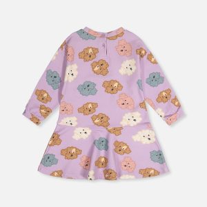 French Terry Dress Purple Poodle Print - Image 5