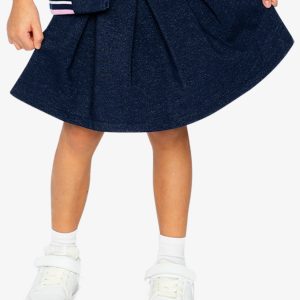 Pleated French Terry Skirt Navy Blue Denim - Image 4