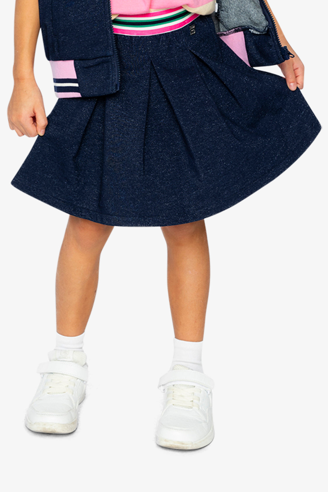 Pleated French Terry Skirt Navy Blue Denim - Image 4