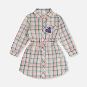 Shirt Dress With Belt Green And Pink Plaid - Image 15