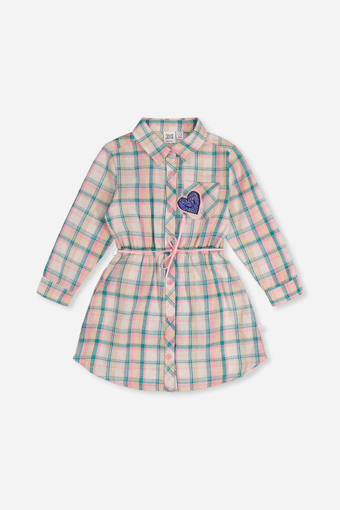 Shirt Dress With Belt Green And Pink Plaid - Image 12