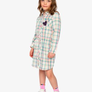Shirt Dress With Belt Green And Pink Plaid - Image 3