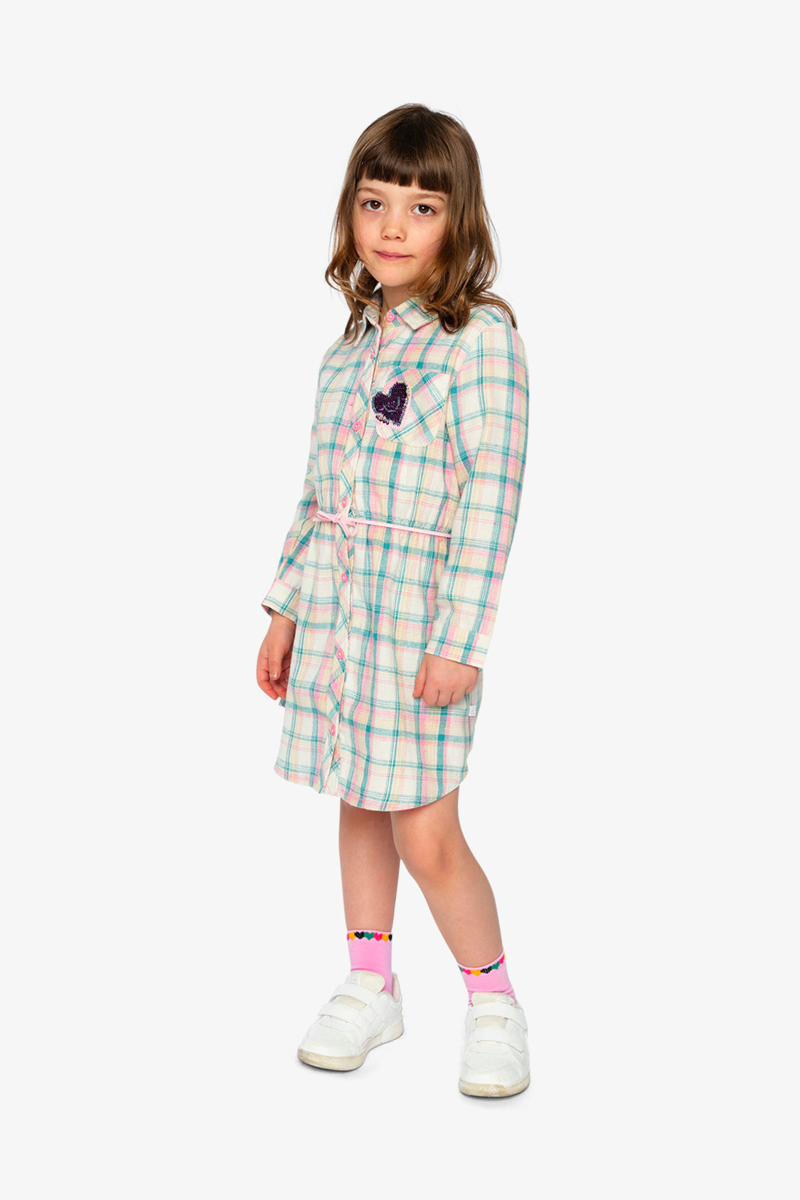Shirt Dress With Belt Green And Pink Plaid - Image 3