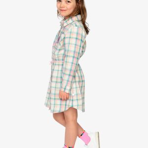 Shirt Dress With Belt Green And Pink Plaid - Image 4