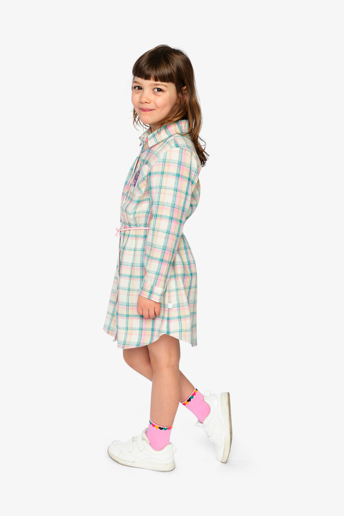 Shirt Dress With Belt Green And Pink Plaid - Image 4