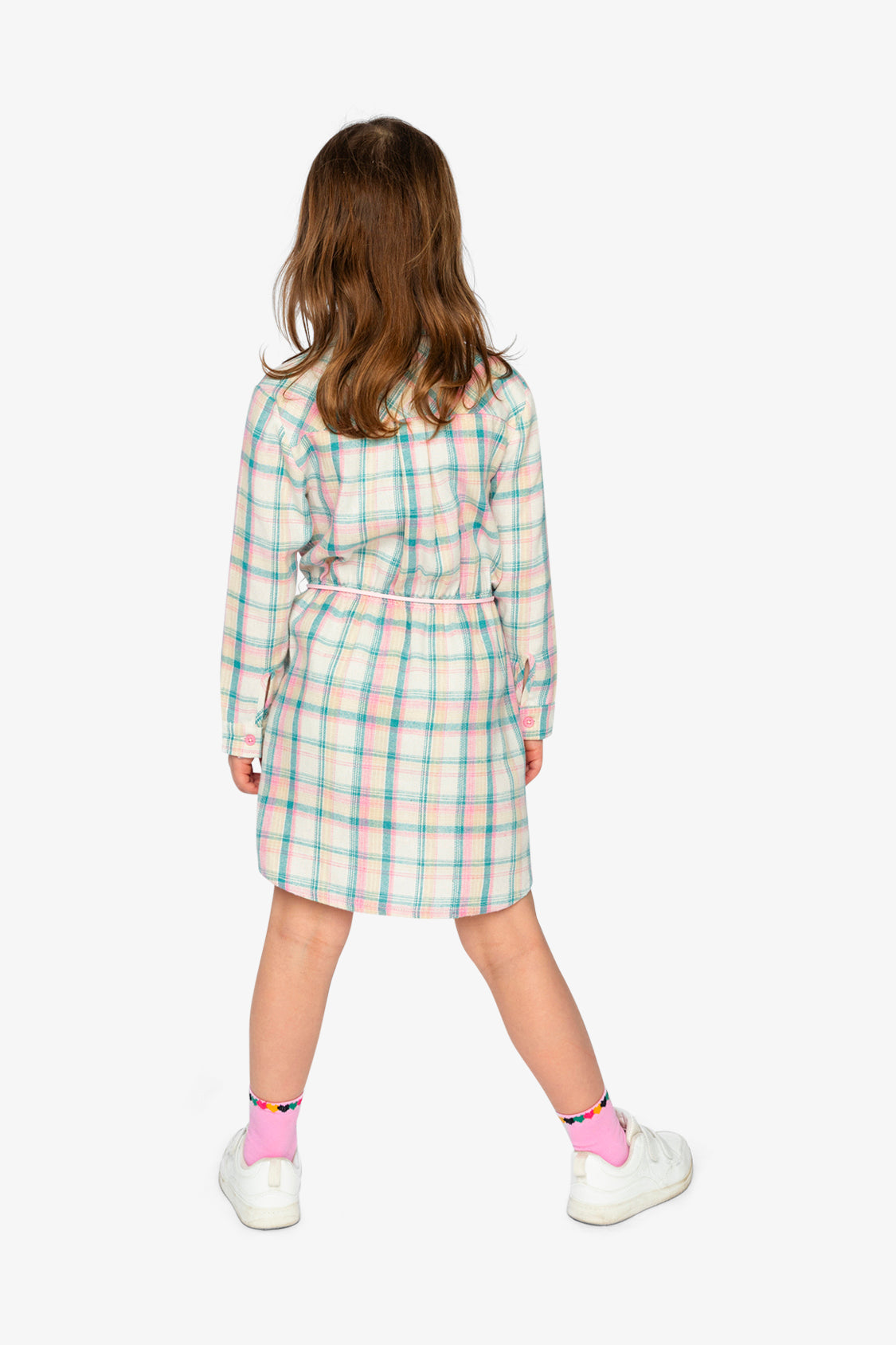 Shirt Dress With Belt Green And Pink Plaid - Image 5