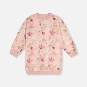 French Terry Dress Pink Printed Flowers - Image 8