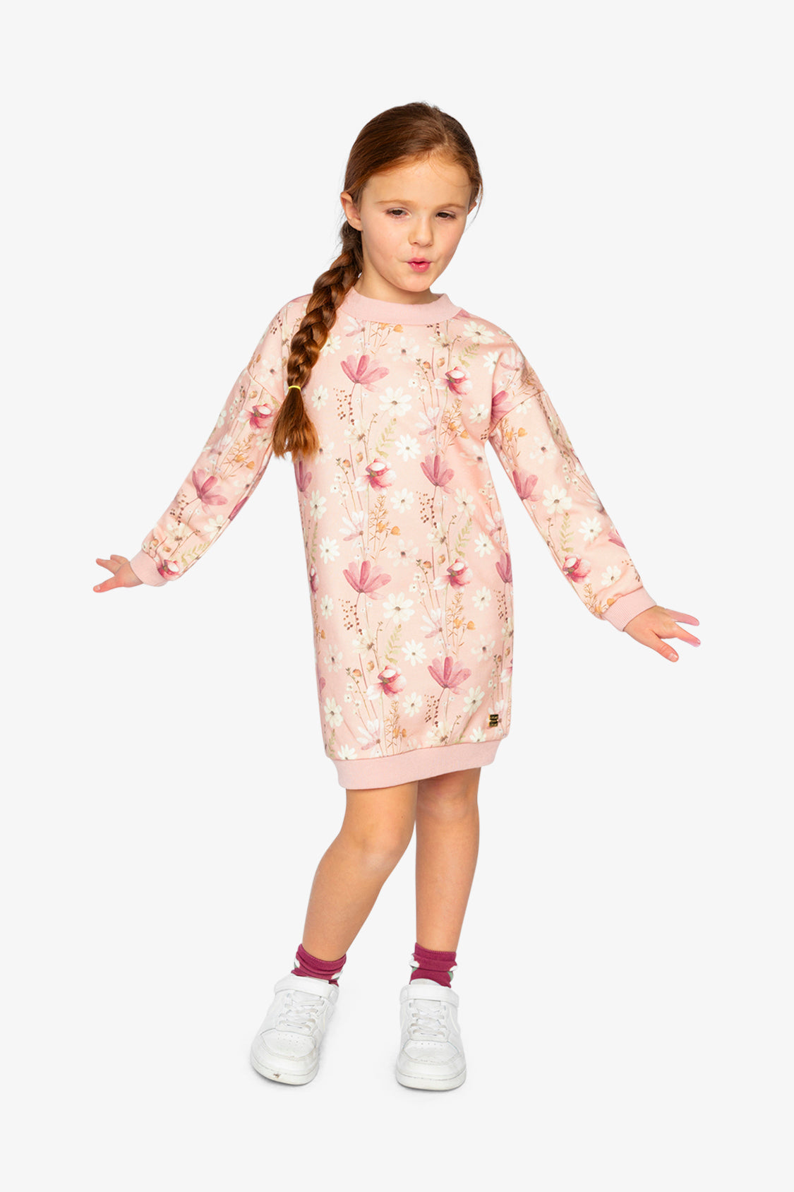French Terry Dress Pink Printed Flowers - Image 3