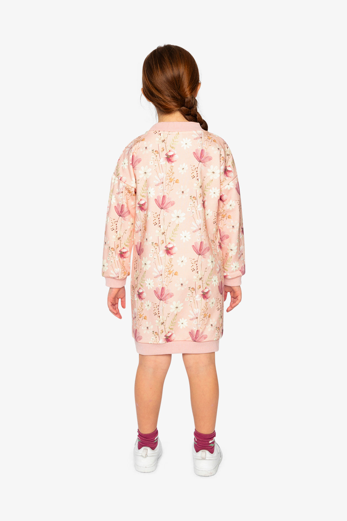 French Terry Dress Pink Printed Flowers - Image 5