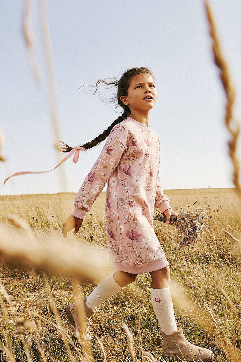 French Terry Dress Pink Printed Flowers - Image 2