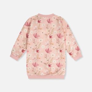 French Terry Dress Pink Printed Flowers - Image 4