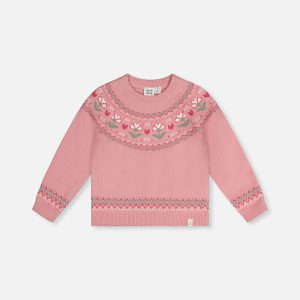 Sweater With Flower Jacquard Pale Dusty Pink - Image 11