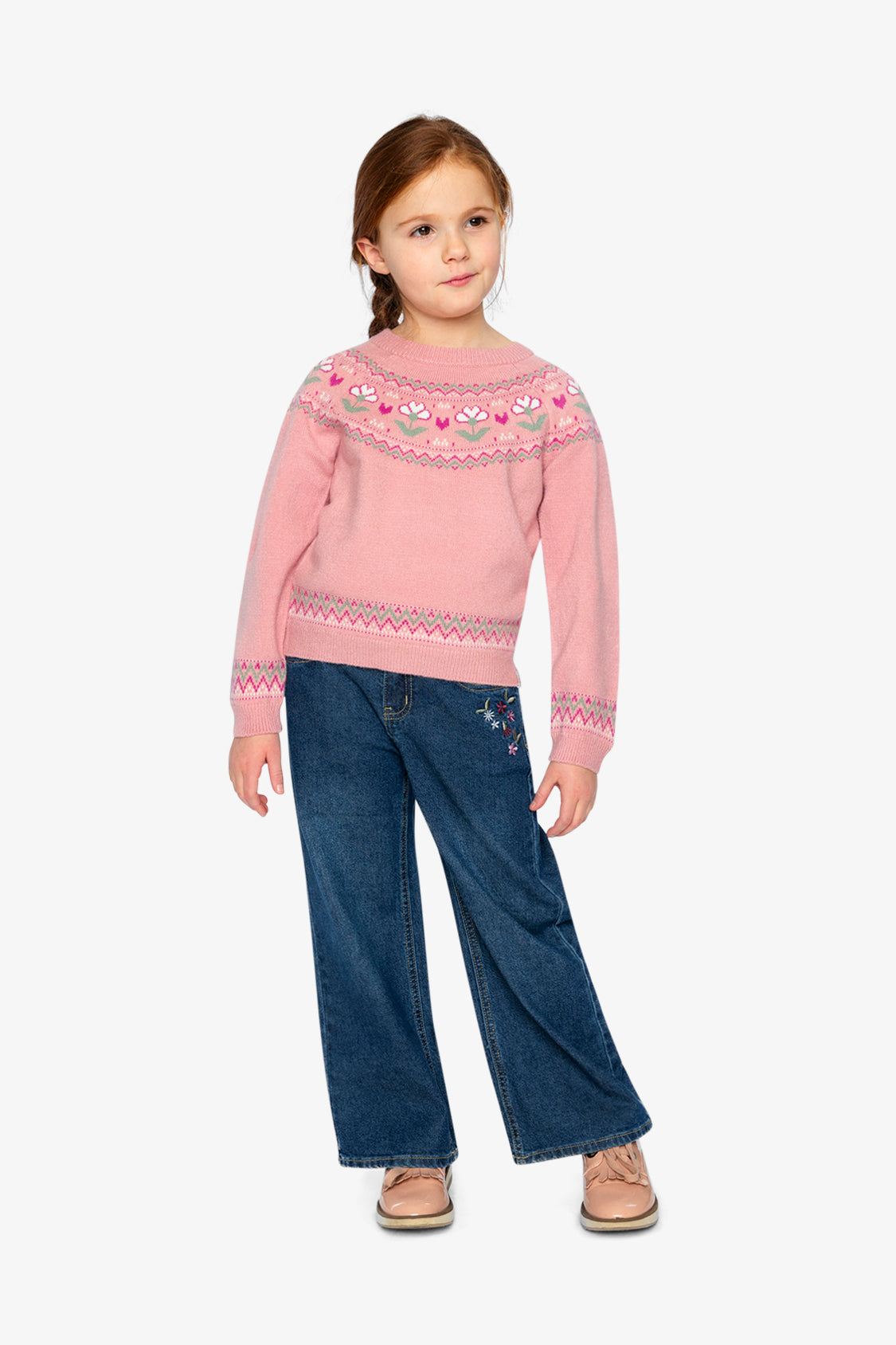 Sweater With Flower Jacquard Pale Dusty Pink - Image 5