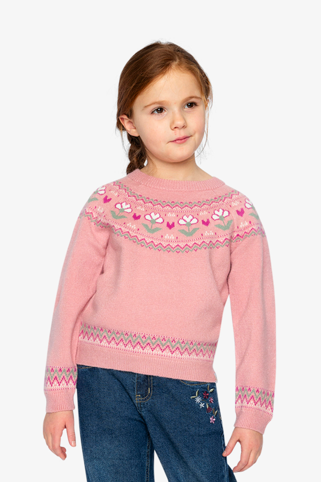 Sweater With Flower Jacquard Pale Dusty Pink - Image 2