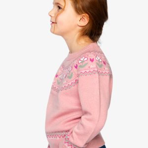 Sweater With Flower Jacquard Pale Dusty Pink - Image 3